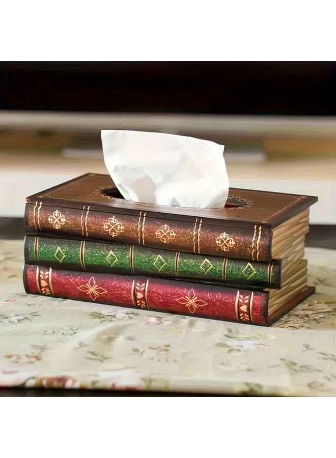 Black Green Vintage Recycled Wood Tissue Box Cover Decorative Book Design Holder - Image 1